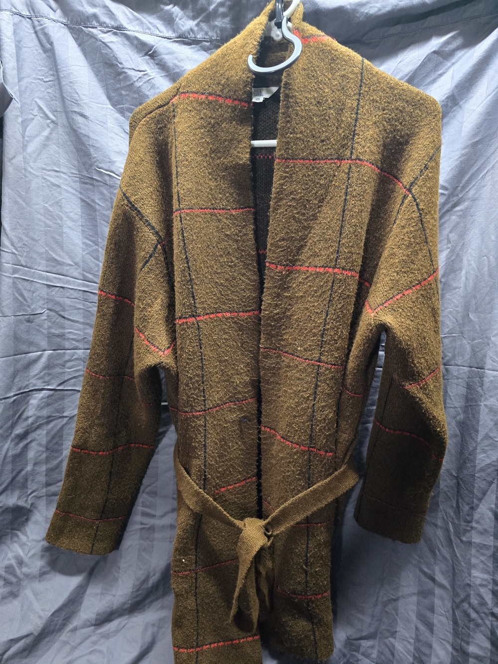 Time and Tru Brown Plaid Open-Front Belted Cape Coat